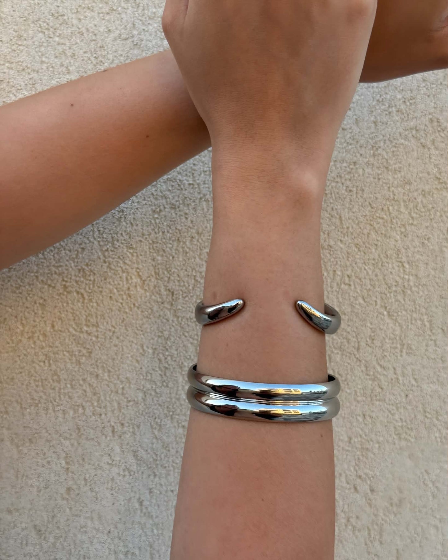 Twin line silver cuff