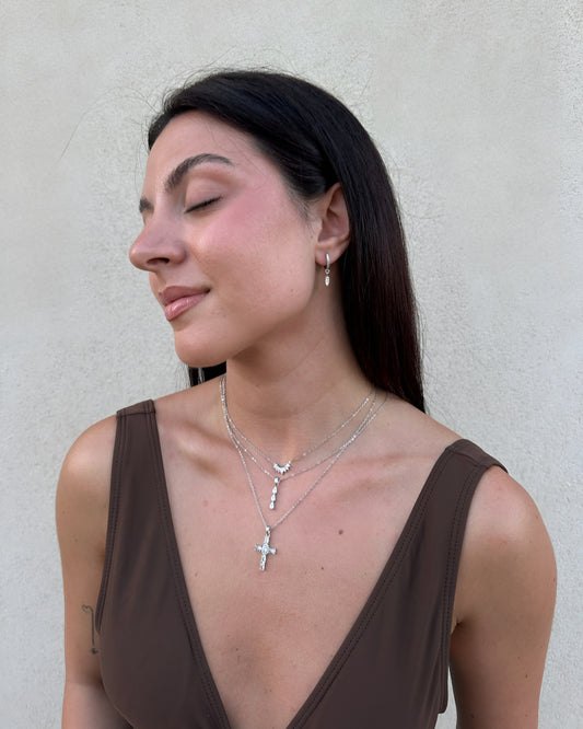 Angel drop silver hoops